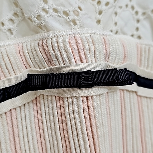 Anthropologie Coven Vanilla Pink Stripe Knit Ruched Waist w/Eyelet Midi Dress - Picture 15 of 17